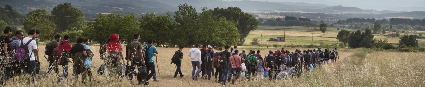 Un groupe de 150 Syriens traverse la frontière entre la Grèce et la Macédoine. 