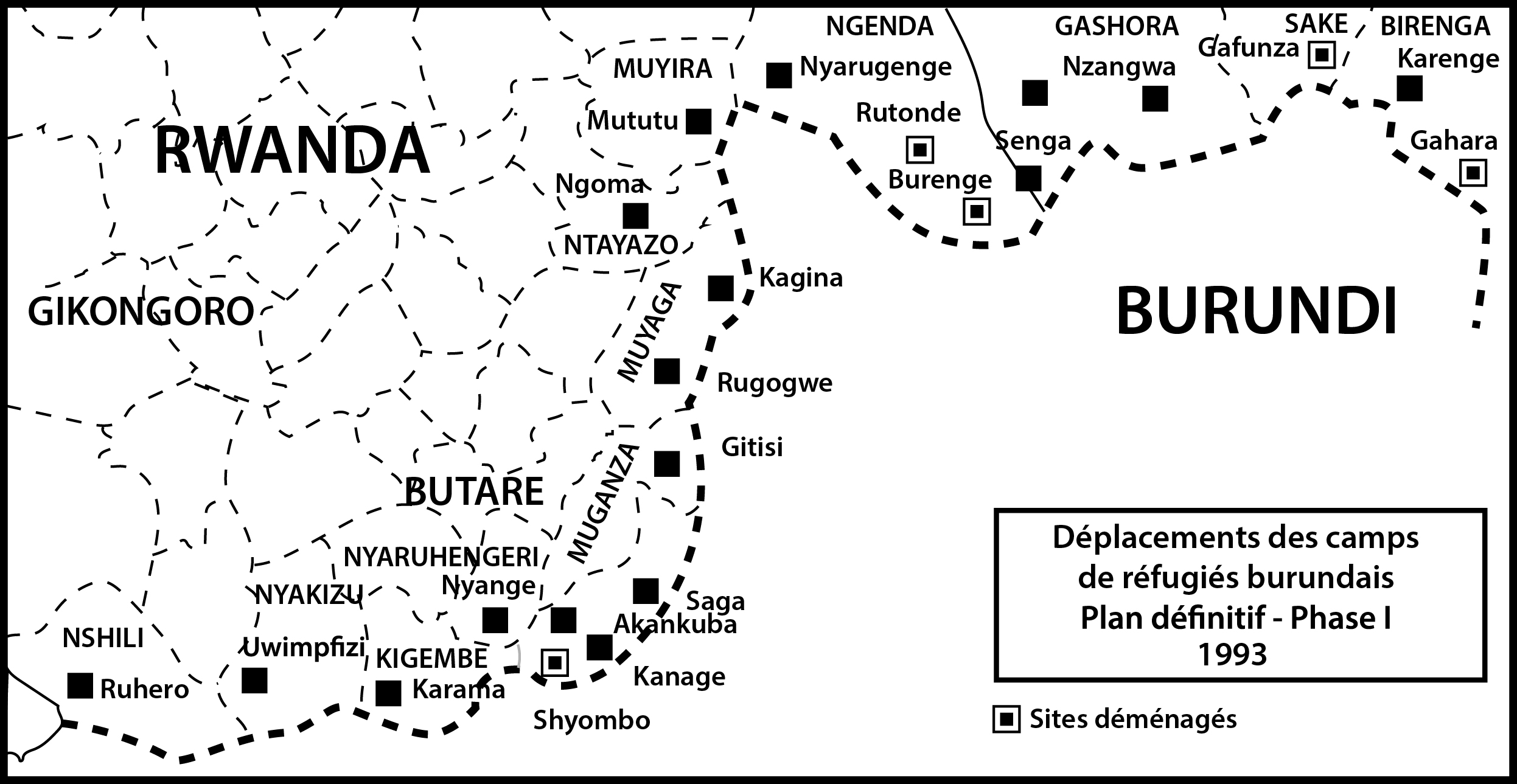 Déplacements des camps de réfugiés burundais. Plan définitif - Phase I 1993