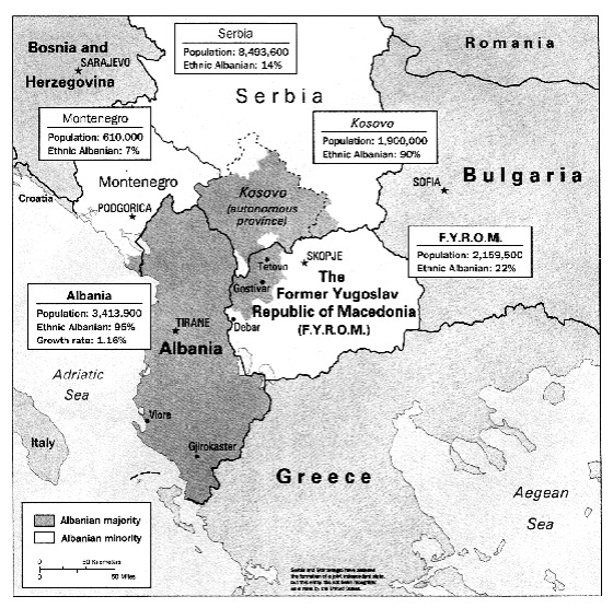Carte 1 - Zones de peuplement Albanais dans les Balkans 