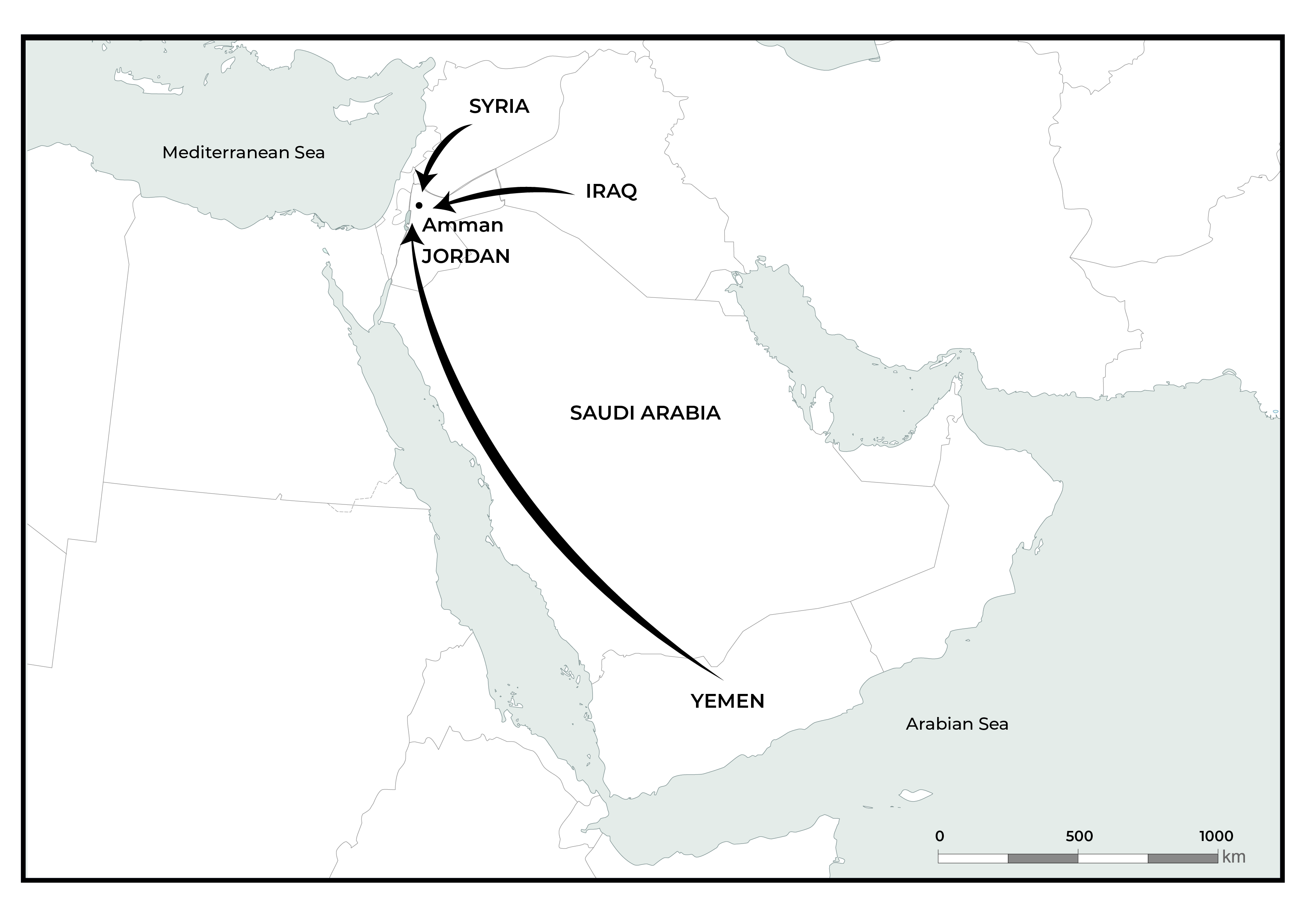 Map showing ocuntries from which patients travel to Amman